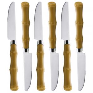 Conjunto 6 Facas para Mesa de Aço Inox com Cabo de Plástico Bambu Basic 21,5cm - Lyor