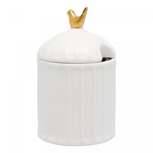 Açucareiro de Cerâmica Colibri com Colher e Tampa Branco 7cm x 7cm x 10,5cm - Wolff