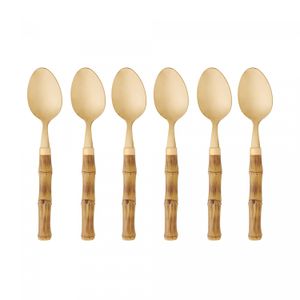 Conjunto 6 Colheres para Mesa de Aço Inox com Cabo em Plástico Bambu Dourado 20cm- Lyor