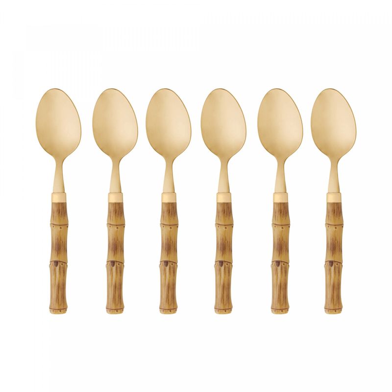Conjunto-6-Colheres-para-Mesa-de-Aco-Inox-com-Cabo-em-Plastico-Bambu-Dourado-20cm-Lyor