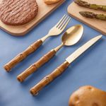 Conjunto-6-Colheres-para-Mesa-de-Aco-Inox-com-Cabo-em-Plastico-Bambu-Dourado-20cm-Lyor