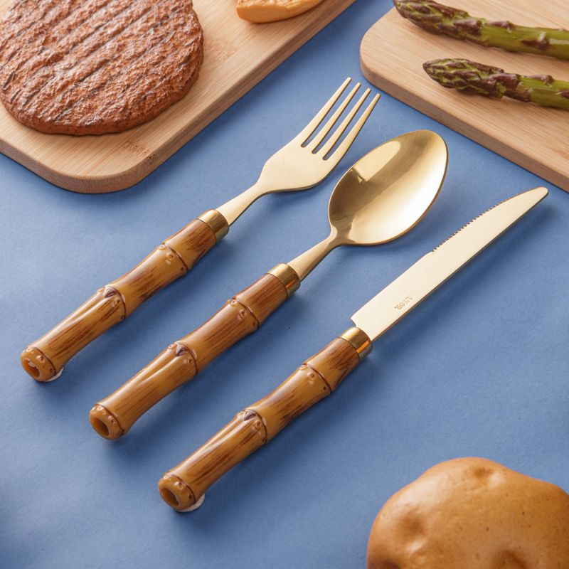 Conjunto-6-Colheres-para-Mesa-de-Aco-Inox-com-Cabo-em-Plastico-Bambu-Dourado-20cm-Lyor