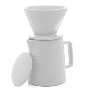 Bule de Cerâmica com Suporte para Filtro e Tampa Branca 600ml - Wolff