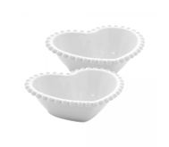 Conjunto 2 Bowls de Porcelana Coração Beads Branco 15cm x 13cm x 5cm - Wolff