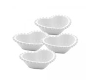 Conjunto 4 Bowls de Porcelana Coração Beads Branco 13cm x 11cm x 4cm - Wolff