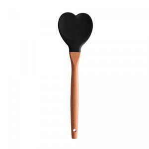 Colher de Silicone com Cabo em Bambu Heart Preto 27cm - Lyor