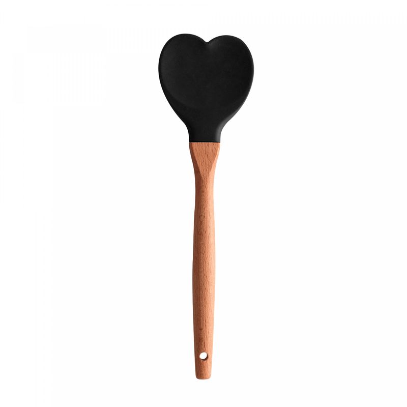Colher-de-Silicone-com-Cabo-em-Bambu-Heart-Preto-27cm-Lyor