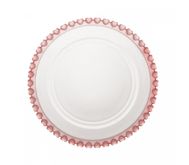 Prato para Sobremesa de Cristal Coração Borda Rosa 20cm - Lyor
