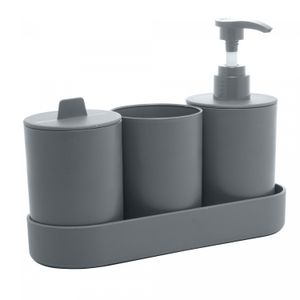 Conjunto 4 Peças de Bambu e PP para Banheiro Cinza - Lyor