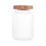 Porta-Mantimento-de-Vidro-Martelado-com-Tampa-de-Acacia-Petra-700ml-Lyor