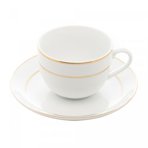 Conjunto 6 Xícaras de Chá de Porcelana com Pires e Fio de Ouro Mônaco Branco 220ml - Wolff