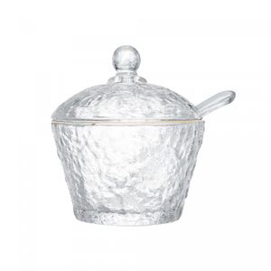 Açucareiro de Cristal Martelado com Colher e Tampa com Fio de Ouro Petra 10cm - Lyor
