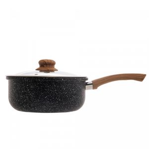 Panela de Indução em Alumínio com Revestimento Cerâmico e Tampa de Vidro Granilite Preta 24cm- Wolff