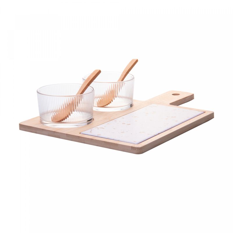 Conjunto-6-Pecas-Petisqueiras-de-Vidro-com-Colher-e-Bandeja-de-Bambu-e-Tabua-Terrazo-32x225cm-Lyor