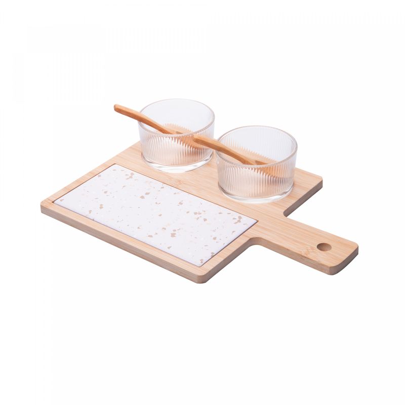 Conjunto-6-Pecas-Petisqueiras-de-Vidro-com-Colher-e-Bandeja-de-Bambu-e-Tabua-Terrazo-32x225cm-Lyor