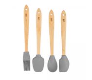 Conjunto 4 Utensílios de Silicone com Cabo em Bambu Cinza - Lyor