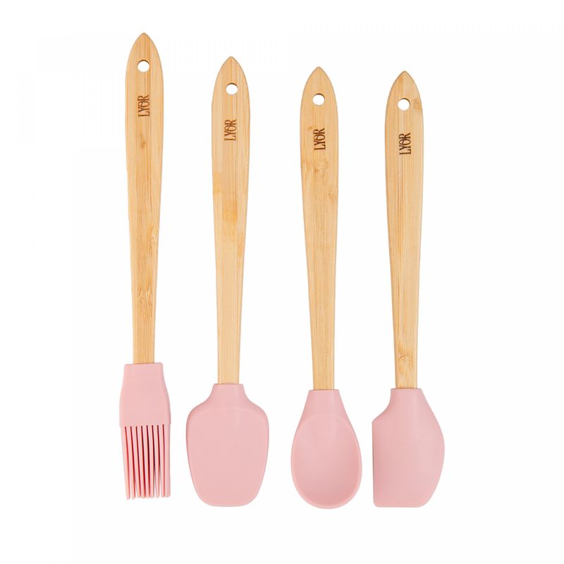 Conjunto-4-Utensilios-de-Silicone-com-Cabo-em-Bambu-Rosa-Lyor