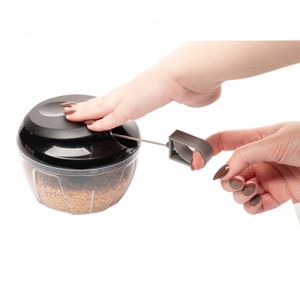 Mini Processador de Alimentos Manual de Plástico 3 Lâminas Premium Preto e Cinza 13,5cm x 9,5cm -Lyor