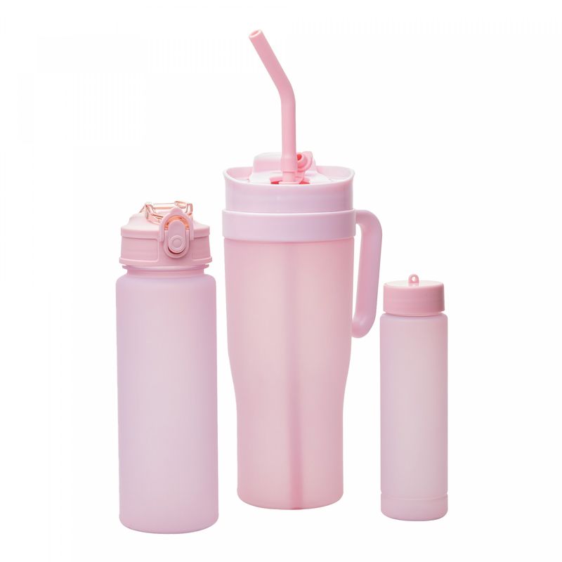 Conjunto-1-Caneca-com-2-Garrafas-Squeeze-de-Plastico-Rosa-Lyor