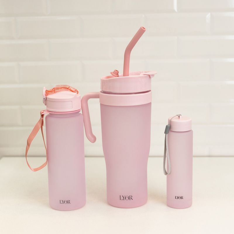 Conjunto-1-Caneca-com-2-Garrafas-Squeeze-de-Plastico-Rosa-Lyor