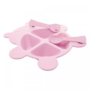 Conjunto de Prato com 2 Talheres Baby Bear Rosa PP e Bambu - Lyor