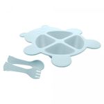 Conjunto-de-Prato-com-2-Talheres-Baby-Bear-Azul-PP-e-Bambu-Lyor