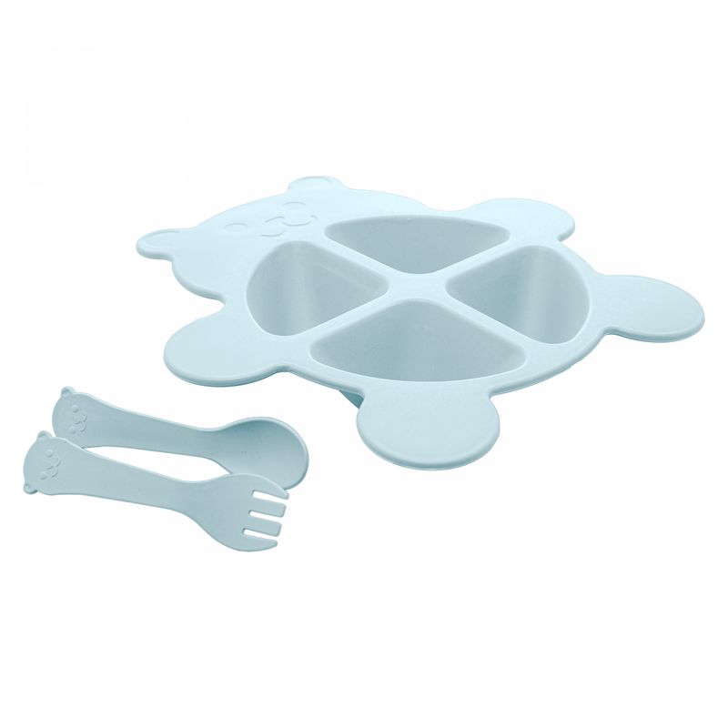 Conjunto-de-Prato-com-2-Talheres-Baby-Bear-Azul-PP-e-Bambu-Lyor