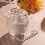 Acucareiro-de-Cristal-com-Colher-e-Tampa-Colmeia-210ml-Lyor