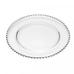 Sousplat de Cristal com Borda Prata Pearl 32cm - Wolff