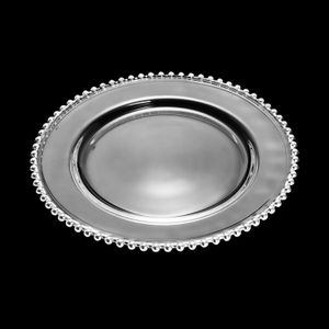 Sousplat de Cristal com Borda Prata Pearl 32cm - Wolff