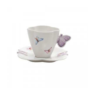 Conjunto 6 Xícaras de Chá de Porcelana com Pires Borboletas 200ml - Wolff