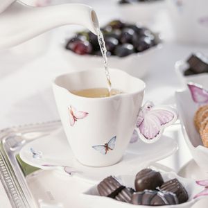 Conjunto 6 Xícaras de Chá de Porcelana com Pires Borboletas 200ml - Wolff