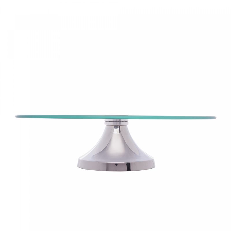 Prato-Giratorio-para-Bolo-de-Vidro-com-Pe-de-Aco-Inox-Monaco-40cm-Wolff