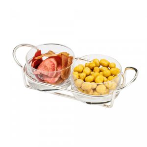 Petisqueira Dupla de Vidro com Suporte Cromado Italy 24cm x 10cm x 6,5cm - Wolff
