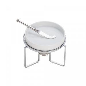 Rechaud para Queijo Brie de Prata e Cerâmica com Faca 17cm x 14cm - Wolff