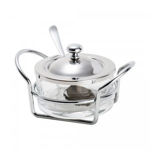 Açucareiro de Vidro e Prata com Colher e Suporte Italy 14cm x 10cm x 8cm - Wolff