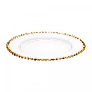 Sousplat de Cristal com Borda Dourada Pearl 32cm - Wolff