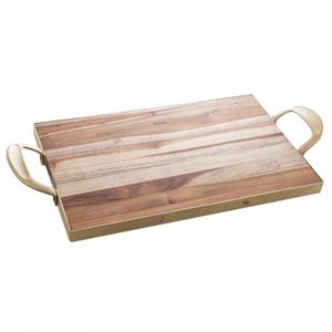 Bandeja de Madeira com Alça Teca Dourada 49cm x 24cm x 5,5cm - Wolff Craft