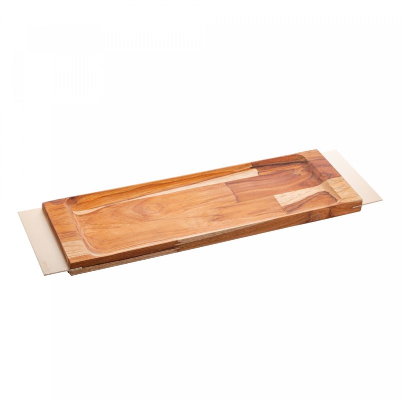 Tabua-para-Servir-de-Madeira-com-Aco-Inox-Teca-Champanhe-46cm-x-13cm-x-35cm-Wolff-Craft