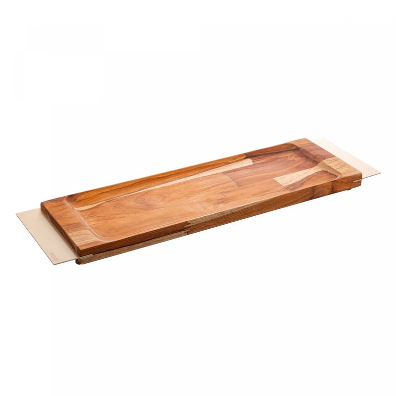 Tabua-para-Servir-de-Madeira-com-Aco-Inox-Teca-Champanhe-46cm-x-13cm-x-35cm-Wolff-Craft