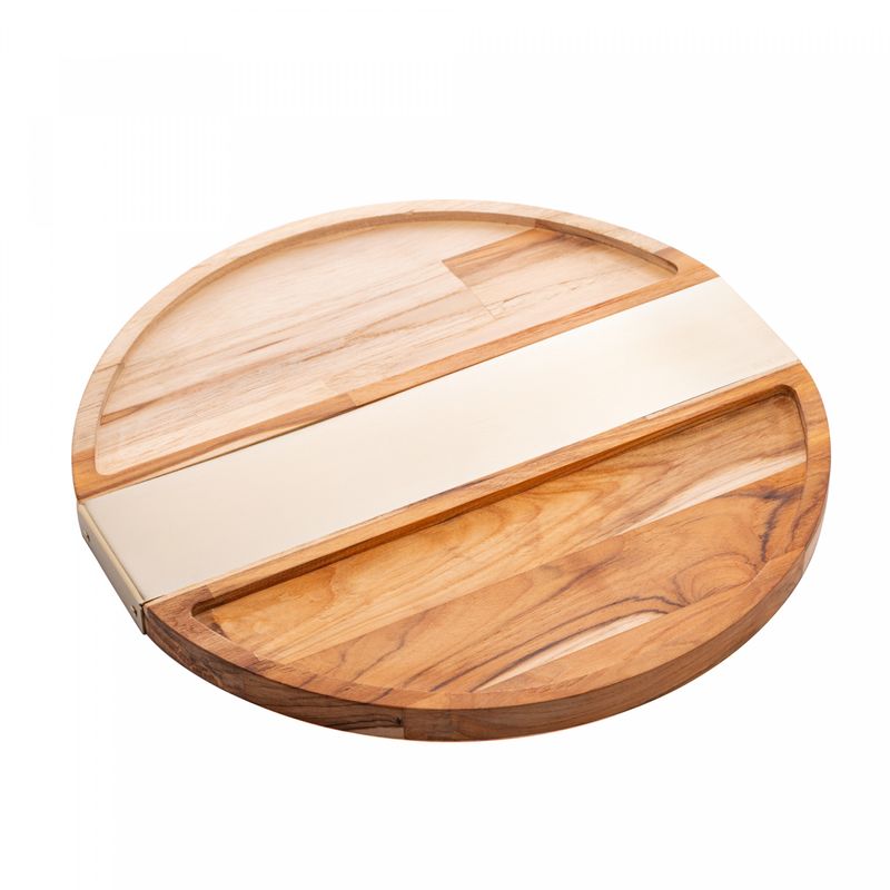Petisqueira-Redonda-de-Madeira-com-Aco-Inox-Teca-Champanhe-35cm-x-345cm-x-2cm-Wolff-Craft