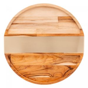 Petisqueira Redonda de Madeira com Aço Inox Teca Champanhe 35cm x 34,5cm x 2cm - Wolff Craft