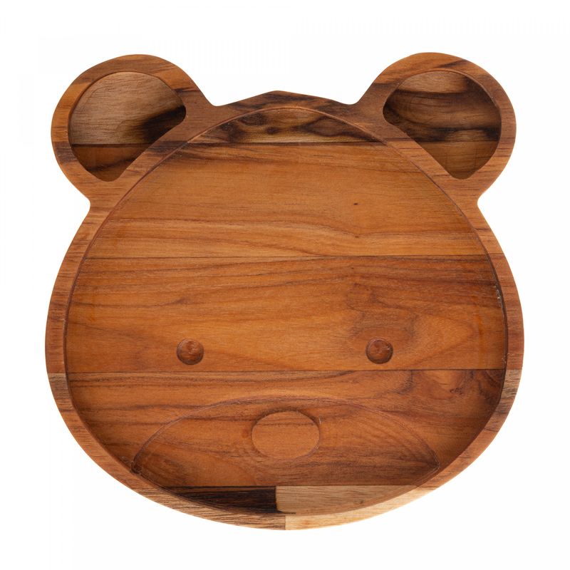 Prato-para-Sobremesa-de-Madeira-em-Formato-de-Urso-Teca-Kids-22cm-x-22cm-x-25cm-Wolff-Craft