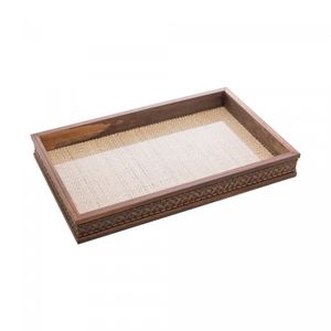Bandeja de Madeira com Sisal Trançado Natural 30cm x 17cm x 4cm - Woodart