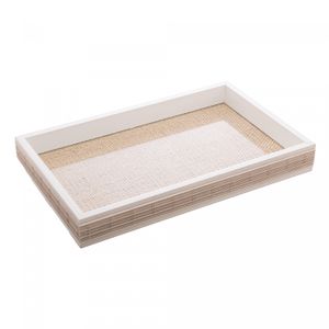 Bandeja de Madeira com Sisal e Bambu Branca 45cm x 30cm x 4cm - Woodart
