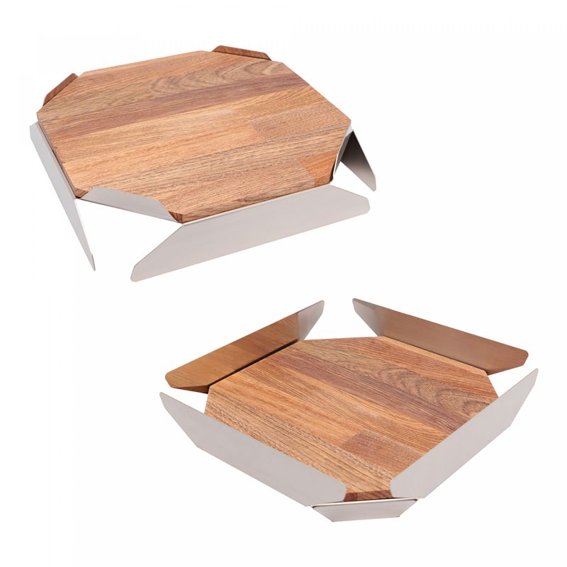 Centro-de-Mesa-de-Aco-Inox-Champanhe-Origami-com-Madeira-Cerejeira-31cm-x-31cm-x-7cm-Wolff-Craft