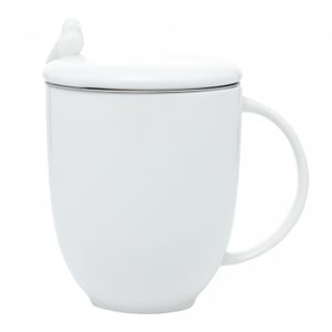 Caneca de Porcelana com Infusor e Tampa Birds Branco 350ml - Wolff