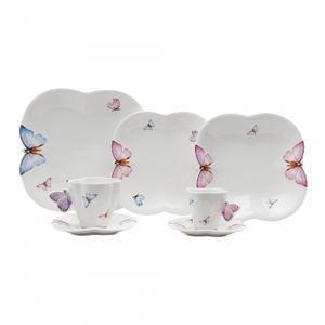 Aparelho de Jantar 42 Peças de Porcelana Borboletas - Wolff