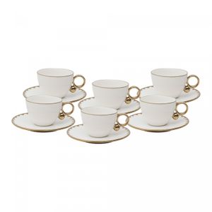 Conjunto 6 Xícaras de Chá de Porcelana com Pires Egg Branco 200ml - Wolff