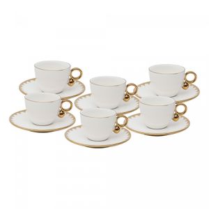 Conjunto 6 Xícaras de Café de Porcelana com Pires Egg Branco 90ml - Wolff
